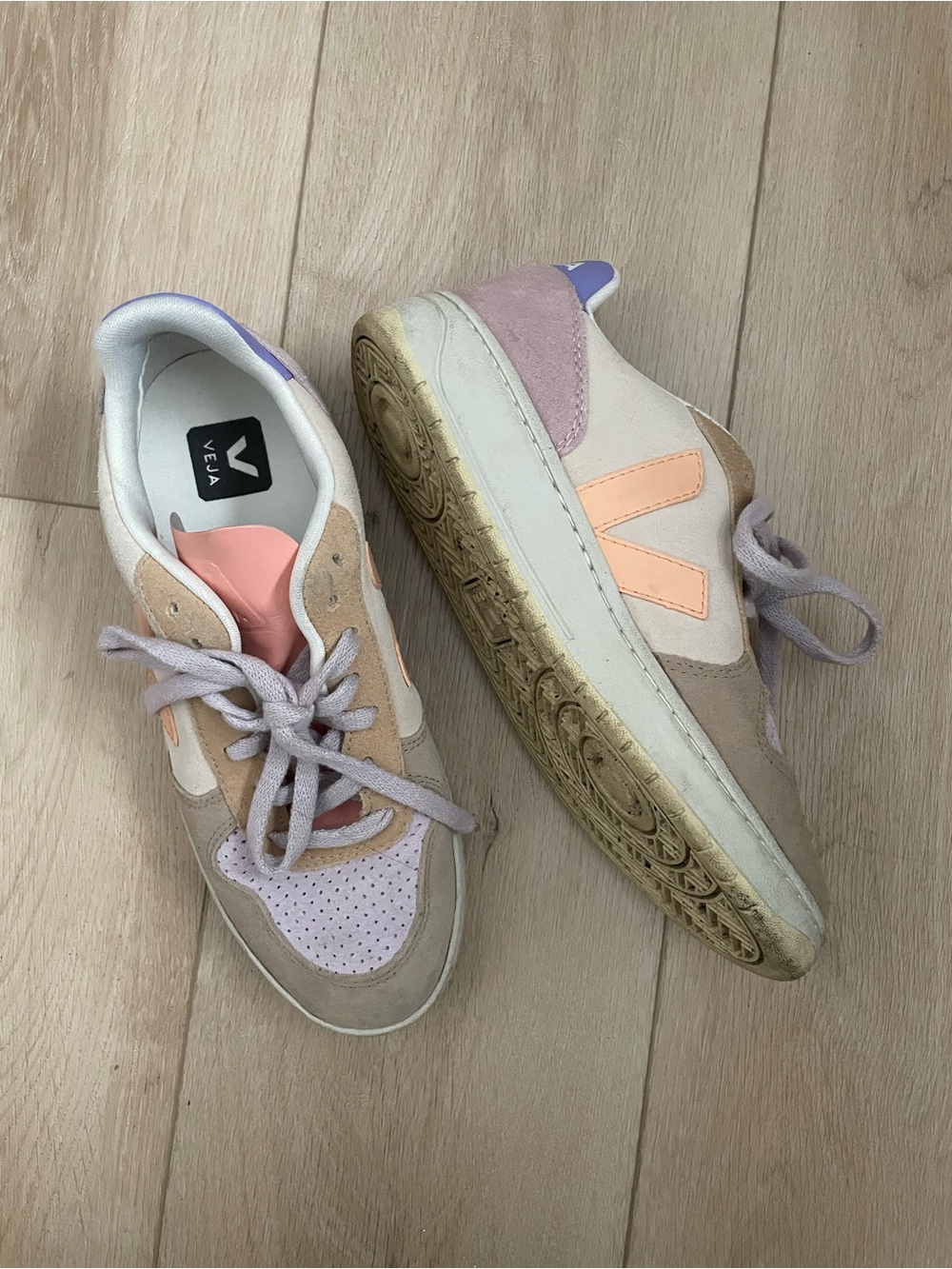Veja Women's V-10 Sneakers in Peach, Lavender & Cream